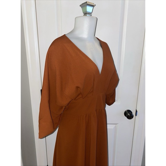 Alexia Admor August Draped Fit & Flare Midi Burnt‎ Rust Dress Size 12 - Picture 6 of 14
